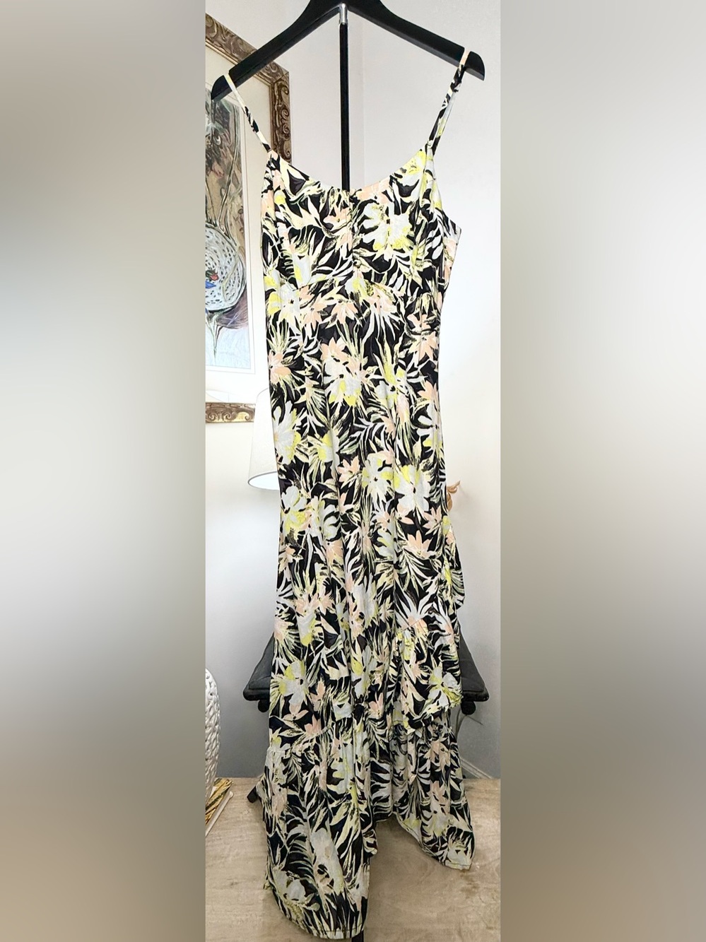 Volcom Women S 4/6 Tropical Floral Maxi Dress Adjustable Strap Split Hem